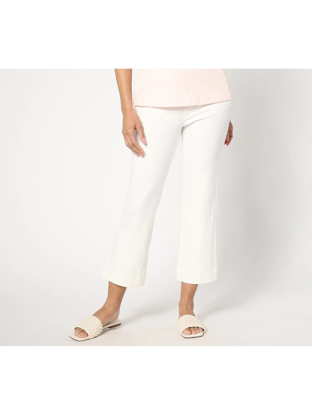 Isaac Mizrahi Live! Regular Knit Denim Crop Slim Boot Jeans White tall 14  #616T